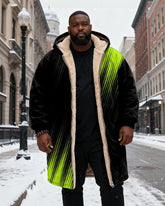 Big & Tall Men's Black And Green Gradient Printed Velvet Padded Long Hooded Coat